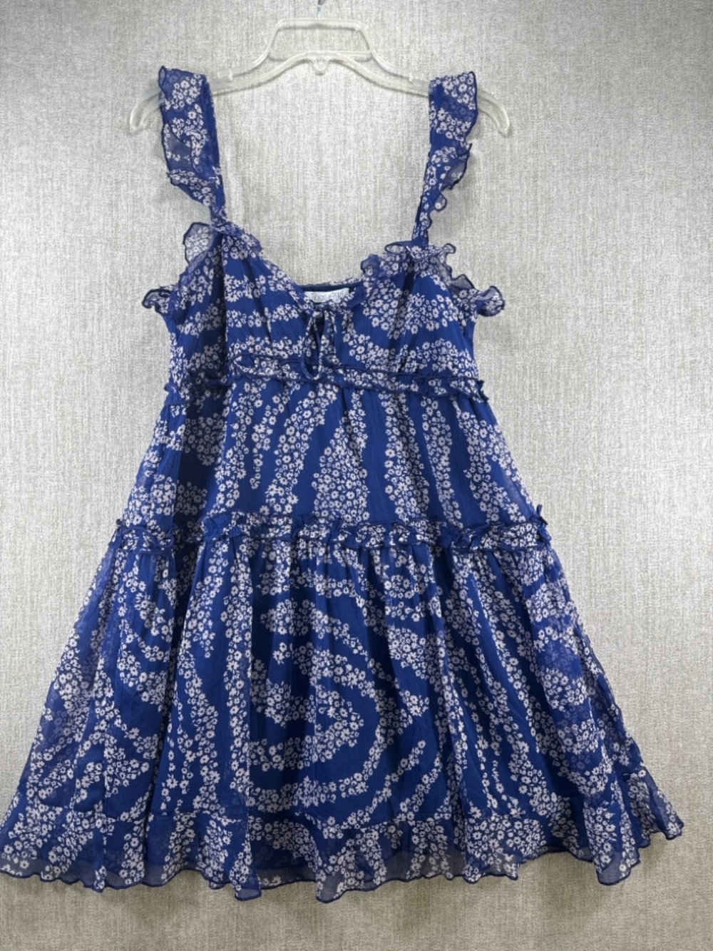 Patrons of Peace Oceana Blue Floral Tiered Mini Dress NWT Medium